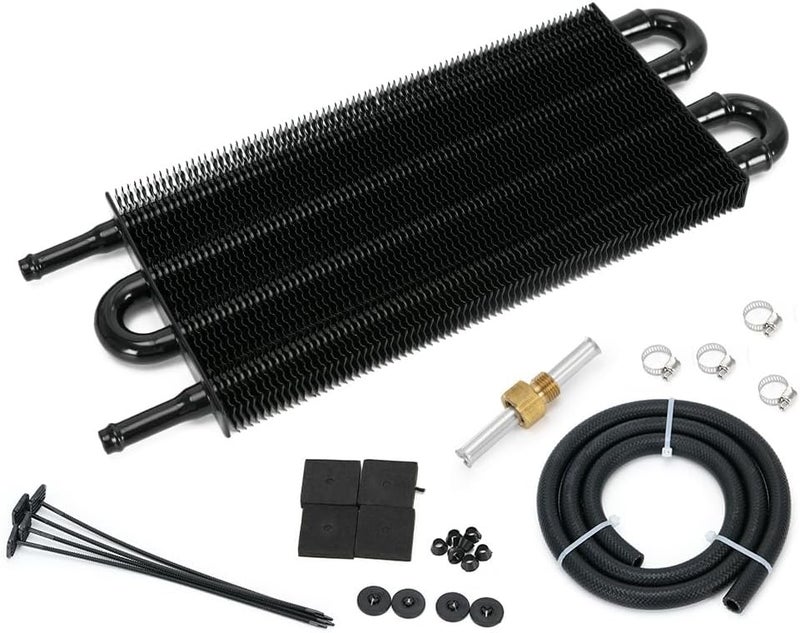 SJDYYMX Universal 5/16" Transmission Oil Cooler Kit Aluminium alloy 4 Pass Tube & Fin Black - Image 1
